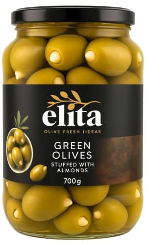 Elita Grønne Oliven m. Mandler 720 ml